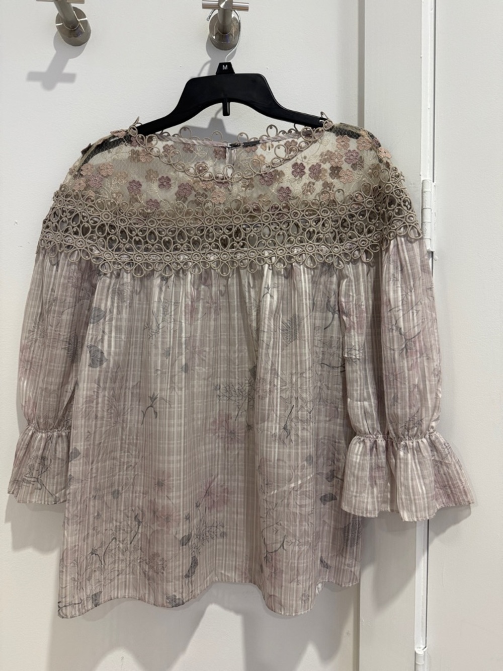 Elie Tahari Beige Blush Floral Lace Yoke Blouse